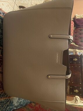 Calvin Klein Taupe Pebble Leather Laptop Tote